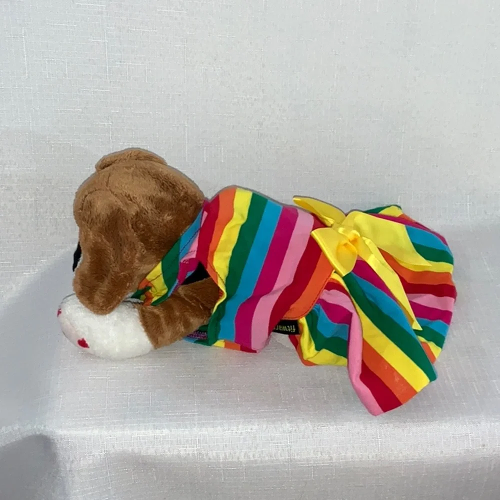 731 10/$50🏄🏻‍♀️ NEW! Small Rainbow Striped Pet Dog Dress with Yellow Bow